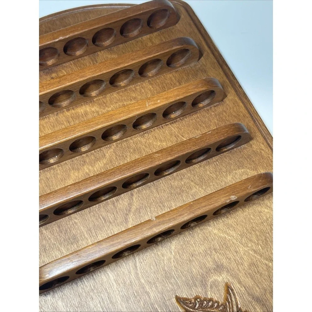Vintage Thimble Holder Wall Display Rack Wood Holds 35 Carved Dove Bird